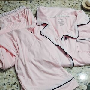 Born Light Pink Long Sleeve And Pant Pajama Set with Black Piping